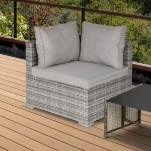 image of Outsunny PE Rattan Wicker Corner Sofa Garden Furniture Single Sofa Chair w/ Cushions, Grey