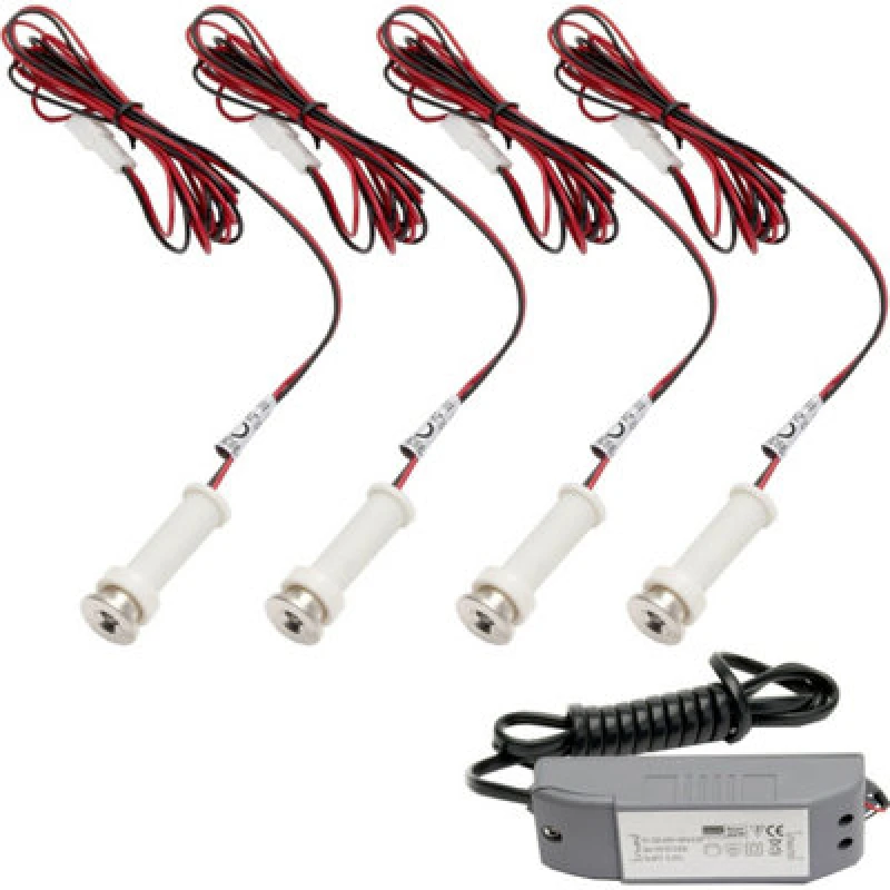 Image of Loops ROUND LED Plinth Light Kit 4x WARM White Spotlights Kitchen Bathroom Floor Panel White