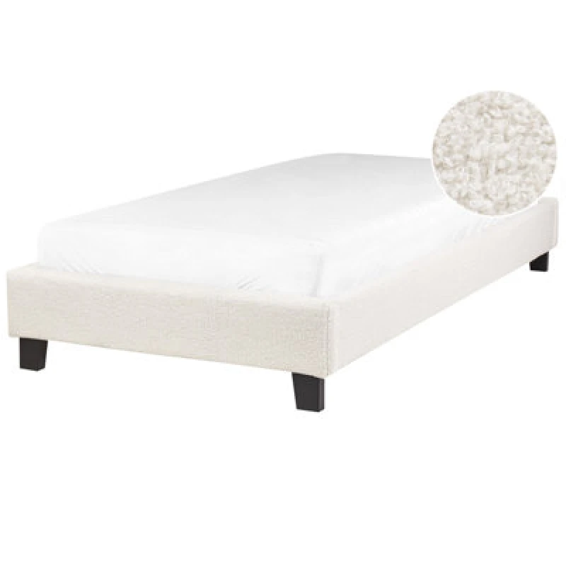 Image of Beliani Bed Without Headboard Boucle Roanne 90 X 200 Cm (Eu Single) Light Beige