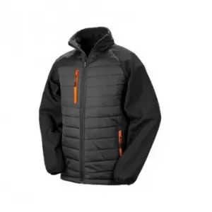 image of Result Mens Black Compass Padded Soft Shell Jacket (M) (Black/Orange)