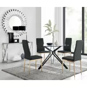 Image of Cascina Dining Table and 4 Black Gold Leg Milan Chairs - Black