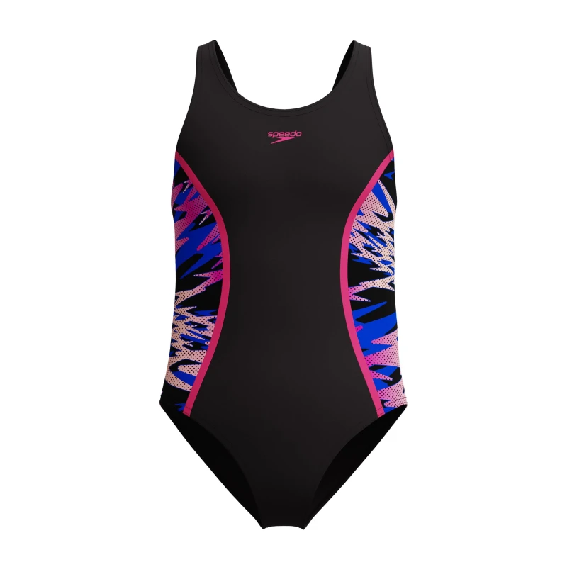 Image of Speedo Kids HB Splice MB One Piece Swimsuit Anth/Pink female 7-8 (S)