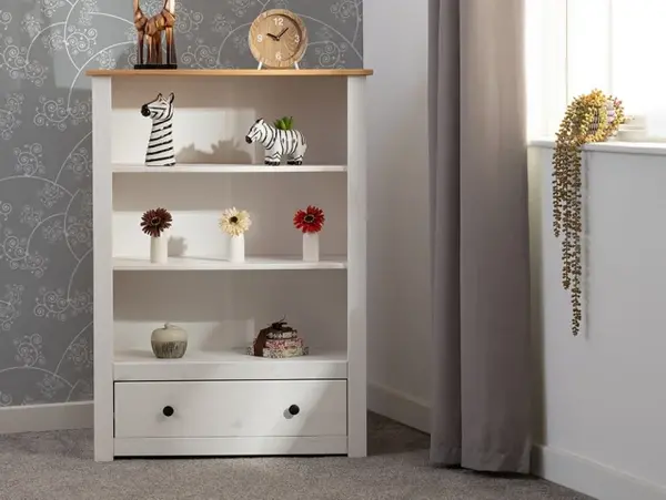 Image of Seconique Panama White and Waxed Pine 1 Drawer Bookcase