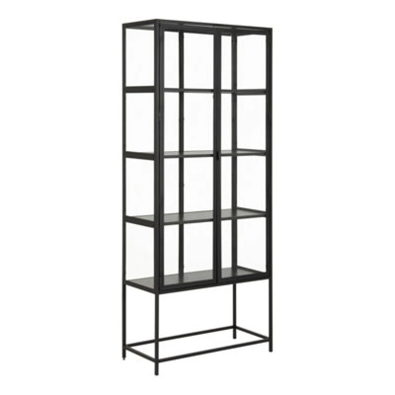 Image of Furniture To Go Seaford Tall Black Metal 2 Door Display Cabinet