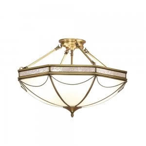 image of 8 Light Semi Flush Ceiling Light Antique Brass, Frosted Glass, E27