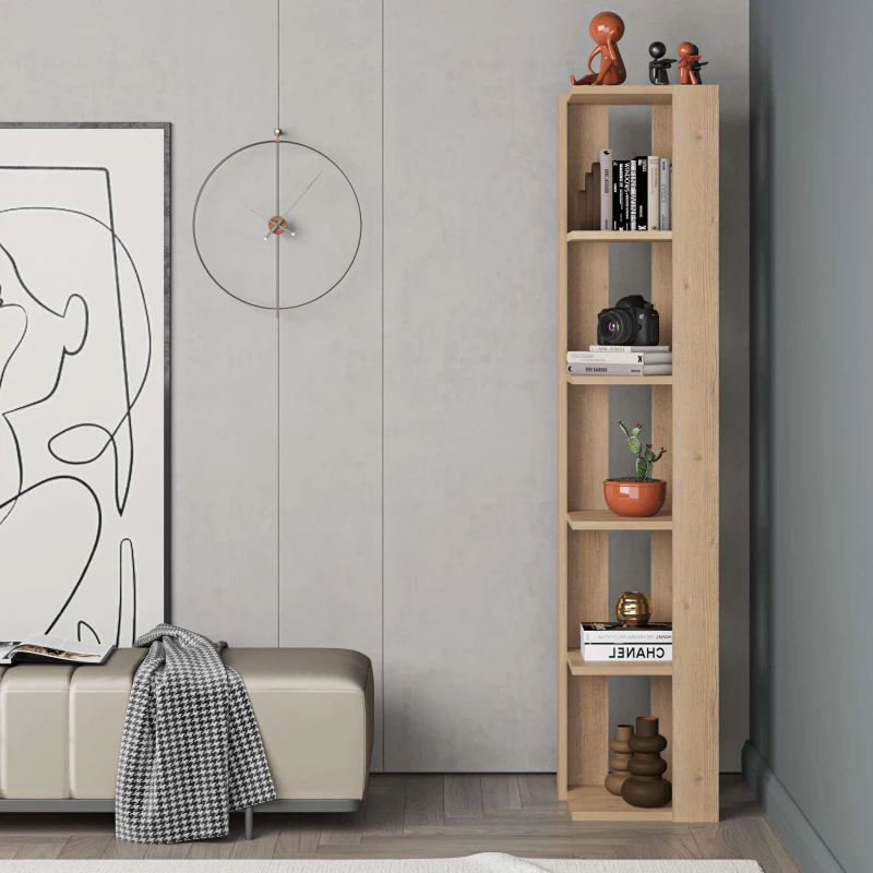 Image of Decortie Corner Bookshelf Unit 34X161Cm Wall-mounted Bookcase, Particleboard, Oak, Cream 8680812199479