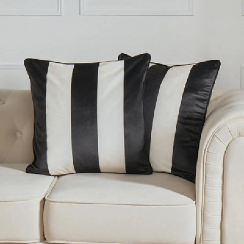 Image of OHS OHS 2 Pack Stripe Matte Velvet Cushion Covers in White Size: 45cm x 45cm White 45cm x 45cm Unisex 5027434201358