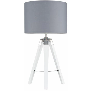 Image of Tripod Table Lamp in White with Drum Shade - Grey
