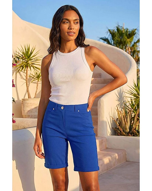 Image of Roman Originals Roman Turn Up Stretch Shorts Midnight Blue - Roman Originals - Size: 14 Midnight Blue Female 14 HH21417