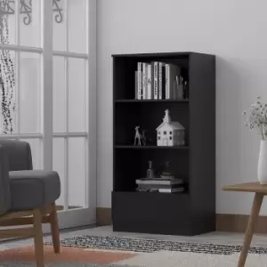 Image of Fwstyle - Home Office Matt Black Bookcase. 3 Open Shelves. Bottom Drawer. 120cm tall. - Black