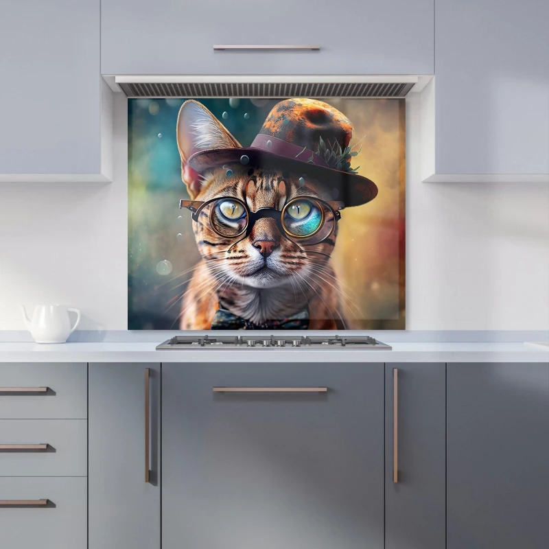 Image of Warren Reed - Designer Bengal Cat Face With Splashart Kitchen Splashback Size: 600mm x 750mm Multicolor Unisex 600mm x 750mm