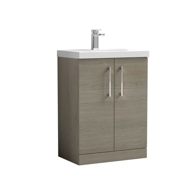 Image of Balterley Bathroom 2 Soft Close Door, Floor Vanity Unit Basin, Solace Oak, 600mm in Brown Brown Unisex