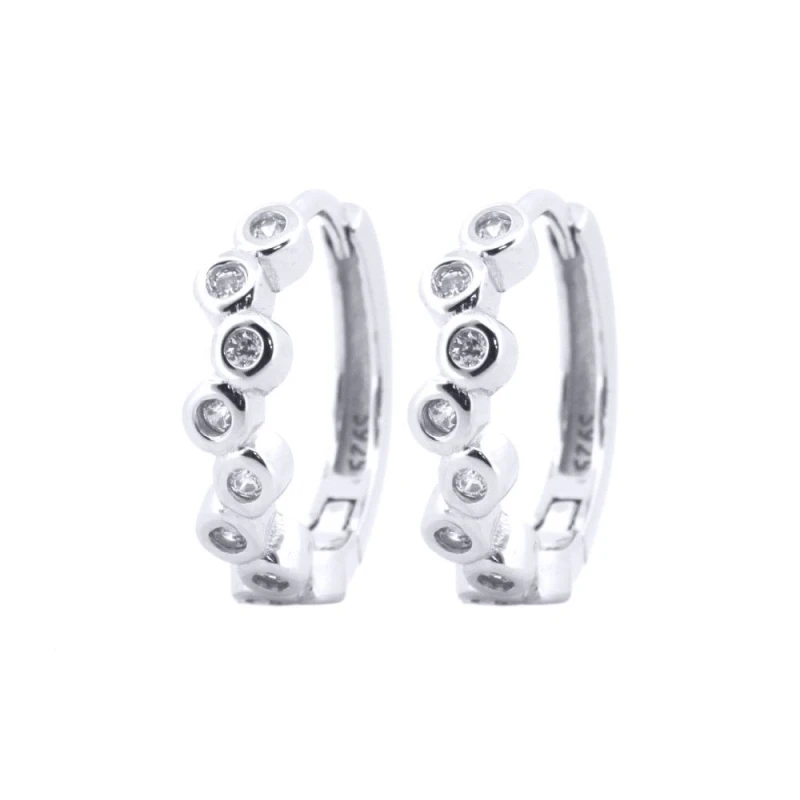 Image of Jewelco London Silver Round CZ Bubble Bezel Zig Zag Wavy Eternity Hoop Earrings - AER154 Silver female