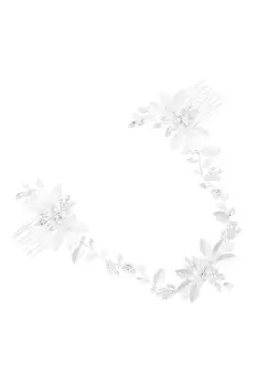 Image of Bridal Silver Floral And Pearl Double Hair Comb