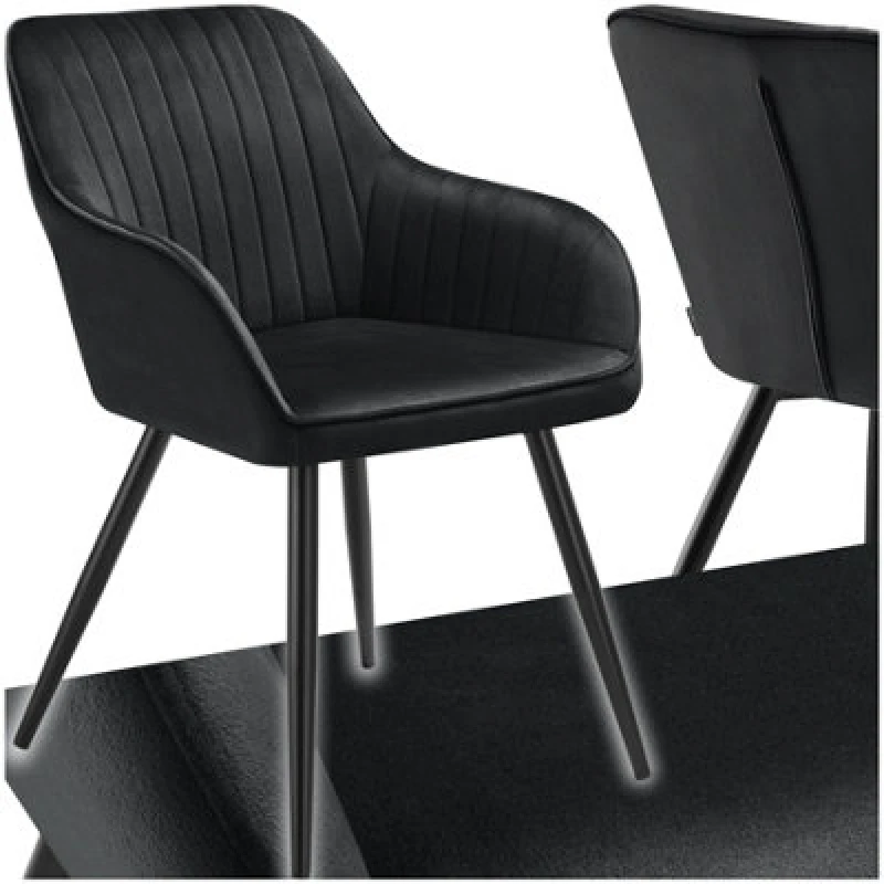 Image of Tectake 1 Chair Marilyn - Velvet Look, Quilted, Continuous Backrest, Slim Steel Legs - Black/black