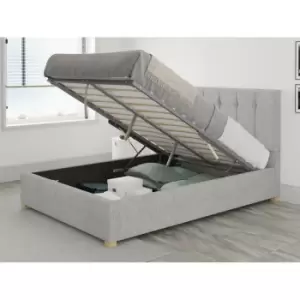 Image of Hepburn Ottoman Upholstered Bed, Pure Pastel Cotton, Storm - Ottoman Bed Size Single (90x190)