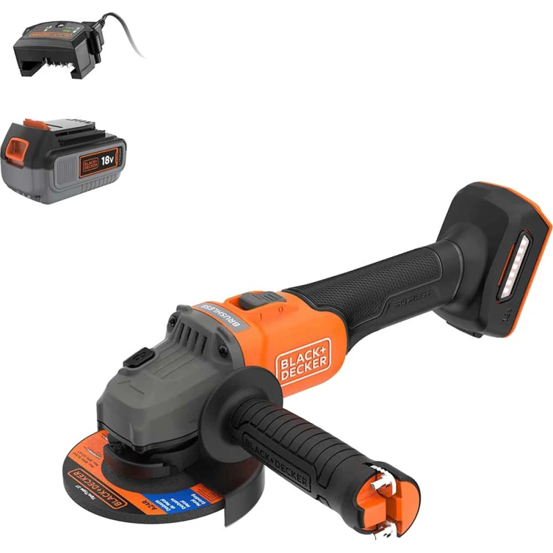 Image of Black and Decker BCG6L8 18v Cordless Brushless Angle Grinder 115mm BCG6L8D13 Batteries: 1 x 4ah Li-ion