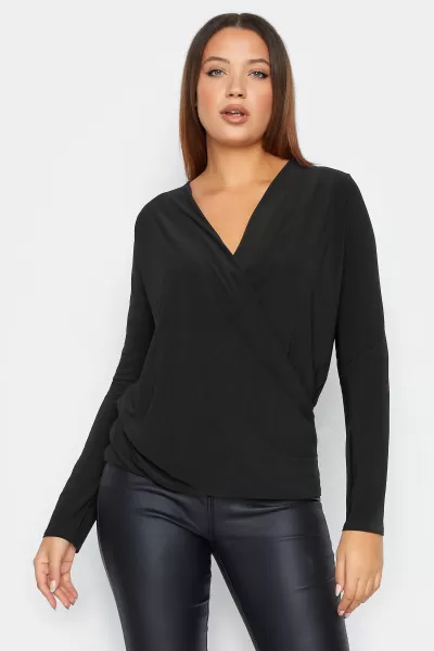 Image of Long Tall Sally Tall Wrap Top Black