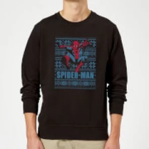 Image of Marvel Comics Spider-Man Leap Knit Black Christmas Sweatshirt - L - Black