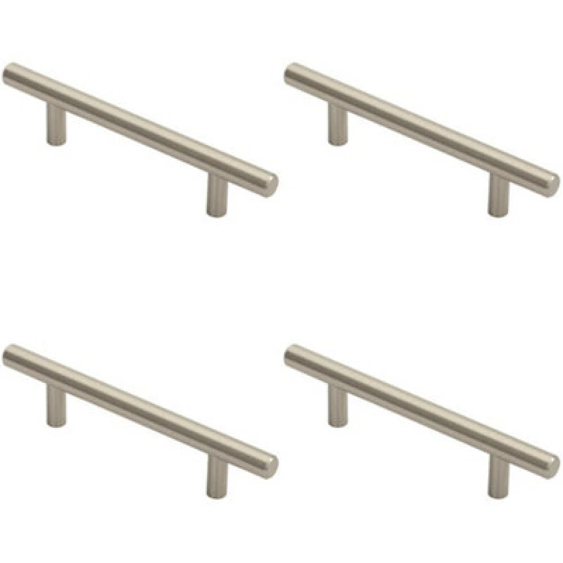 Image of Loops 4x Round T Bar Cabinet Pull Handle 156 x 12mm 96mm Fixing Centres Satin Nickel Metallics unisex