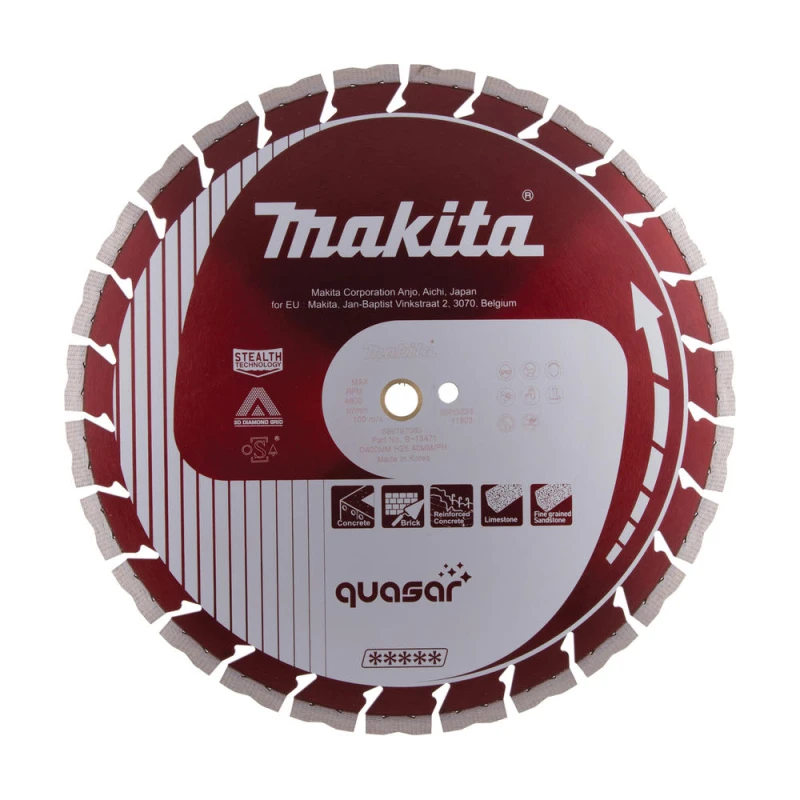 Image of Makita Quasar Stealth Dry & Wet Diamond Wheel Cutting Disc 400mm 3mm Pack of 1 B-13471