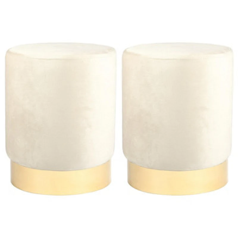 Image of Harbour Housewares 2X Round Velvet Foot Stools - Cream - Modern Dressing Table Pouffe Footstool Vanity Seats Vanity Chair Pouf