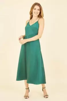 Image of Green Satin Strappy Midi Dress