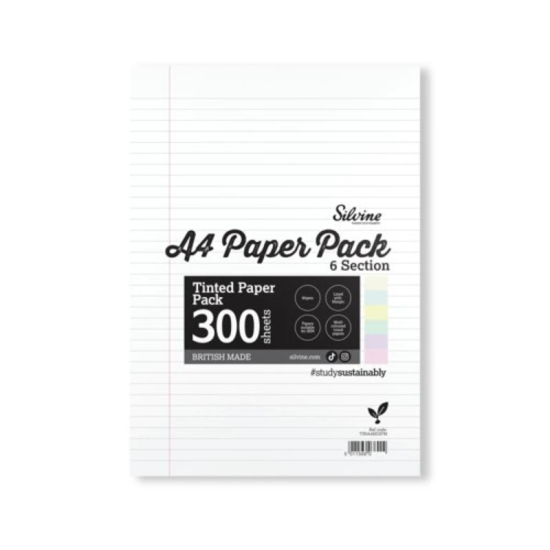 Image of Silvine Silvine Tinted Paper SEN/Dyslexia 300 Sheets 6 Colours Ruled A4 (Pack of 5) TINA4MIXFM TINA4MIXFM