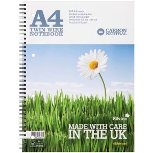 Image of Silvine A4 Notebook Carbon Neutral Wirebound 80gsm Ruled Martin Perforated Punched 4 holes 120pp Ppack of 5
