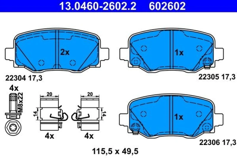 Image of Brake pad set ATE 13.0460-2602.2