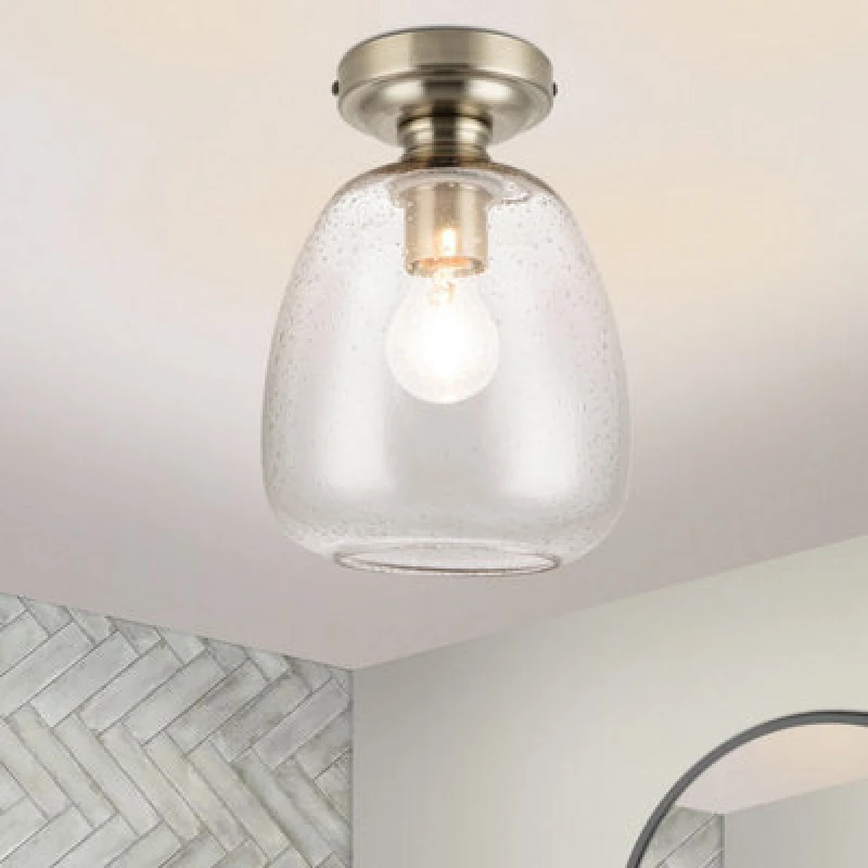 Image of Cosylyte Buxton Bathroom Classic Bubble Glass Ceiling Light - Antique Brass Base