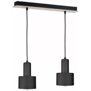 image of Keter Luce Bar Pendant Ceiling Light Black, Wood, 50cm, 2x E27