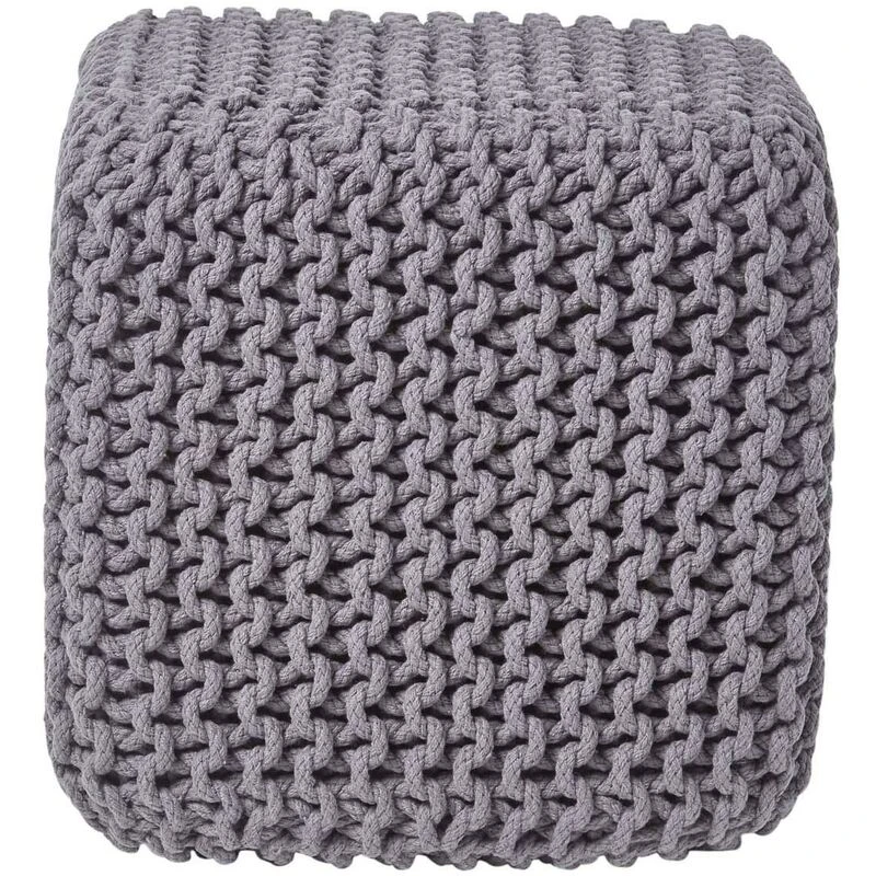 Image of Homescapes Cube Cotton Knitted Pouffe Footstool Dark Grey