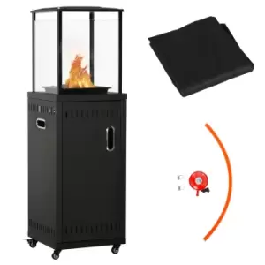 Image of Outsunny 9KW Gas Patio Heater with Lava Rocks, Freestanding Outdoor Heater Real Flame Propane Heater with Wheels, Dust Cover, Regulator and Hose, Blac