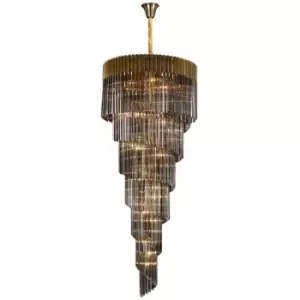 Image of Luminosa Lighting - Luminosa Poland Ceiling Pendant Round 7 Tier 31 Light E14, Brass, Smoke Sculpted Glass