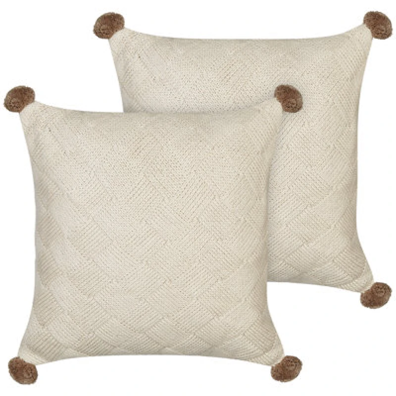Image of Beliani Set Of 2 Decorative Cushions Oberonia Cotton 45 X 45cm Beige Solid