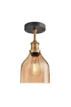 Image of Brooklyn Tinted Glass Cone Flush Mount, 6 Inch, Amber, Brass Holder