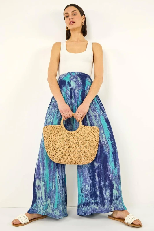 Image of Roman Womens Abstract Palazzo Trouser in Blue Size: Medium Blue Female M