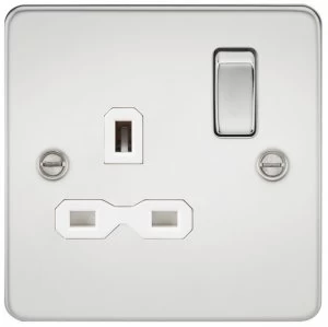 image of 10 PACK - Flat plate 13A 1G DP switched socket - polished chrome with white insert