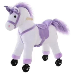 image of Homcom Ride On Rocking Unicorn with Noises, White