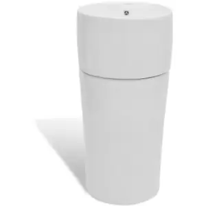 Image of Ceramic Stand Bathroom Sink Basin Faucet/Overflow Hole White Round Vidaxl White