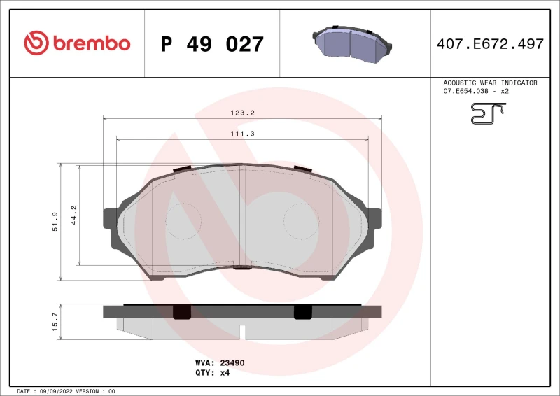 Image of BREMBO Brake pad set BREMBO P 49 027