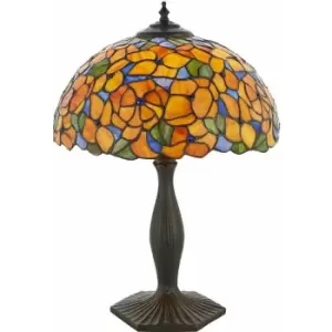 Image of Loops - Medium Tiffany Glass Floral Table Lamp - Dark Bronze Finish - 60W E27 gls led