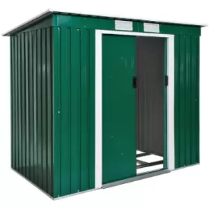 image of Tectake - Shed with slanted roof - garden shed, metal shed, tool shed - green/white - green/white