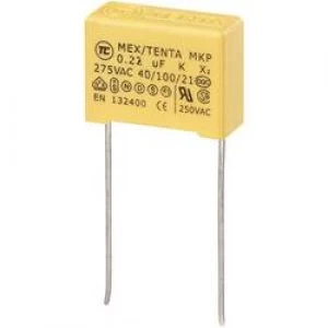 image of MKP X2 suppression capacitor Radial lead 0.22 uF 275 V AC 10 15mm L x W x H 18 x 7.5 x 13.5mm MKP X2