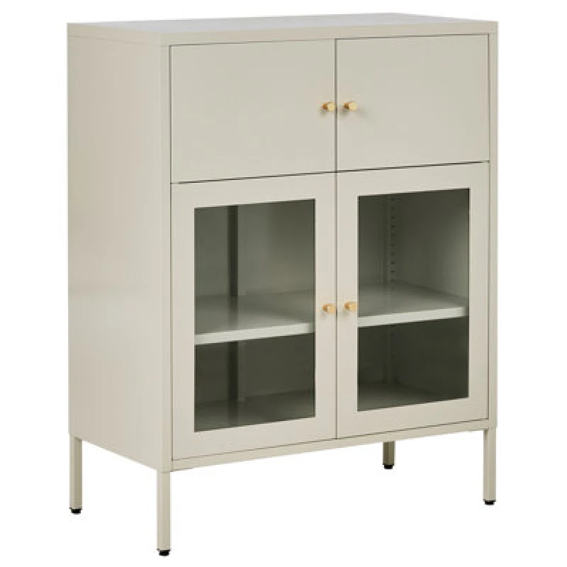 Image of Beliani Glass Display Cabinet Esholt Metal 80 Cm Light Beige