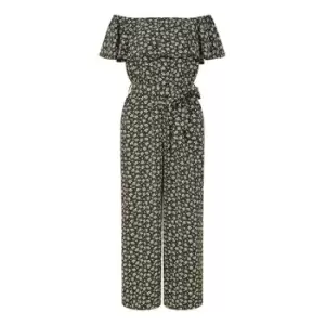 image of Mela London Black Daisy Print Bardot Jumpsuit - Black