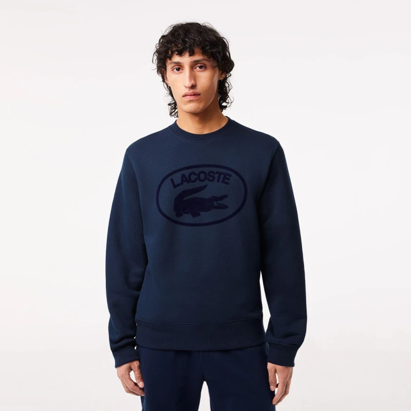 Image of Lacoste Mens Logo Crew Neck Jumper Navy Blue/Flour male XS