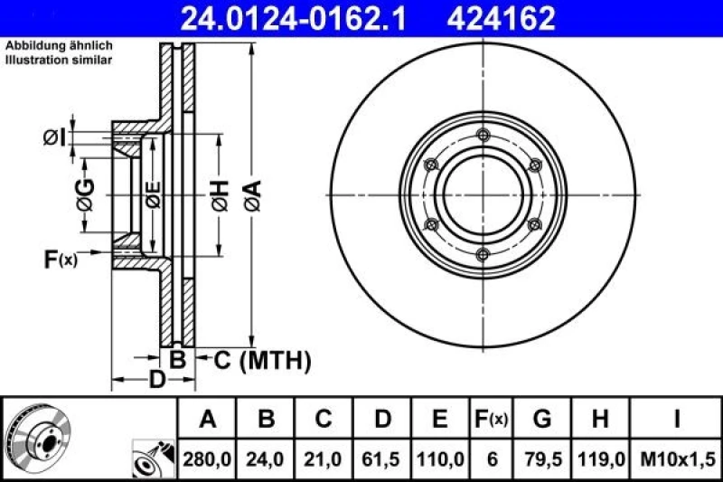 Image of ATE 24.0124-0162.1 Brake disc Vented, Coated Brake Disc (82)