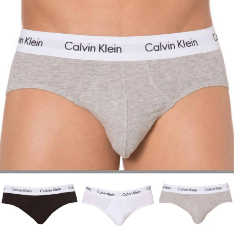 Image of Calvin Klein 3 Pack Cotton Stretch Briefs - Black - White - Grey M